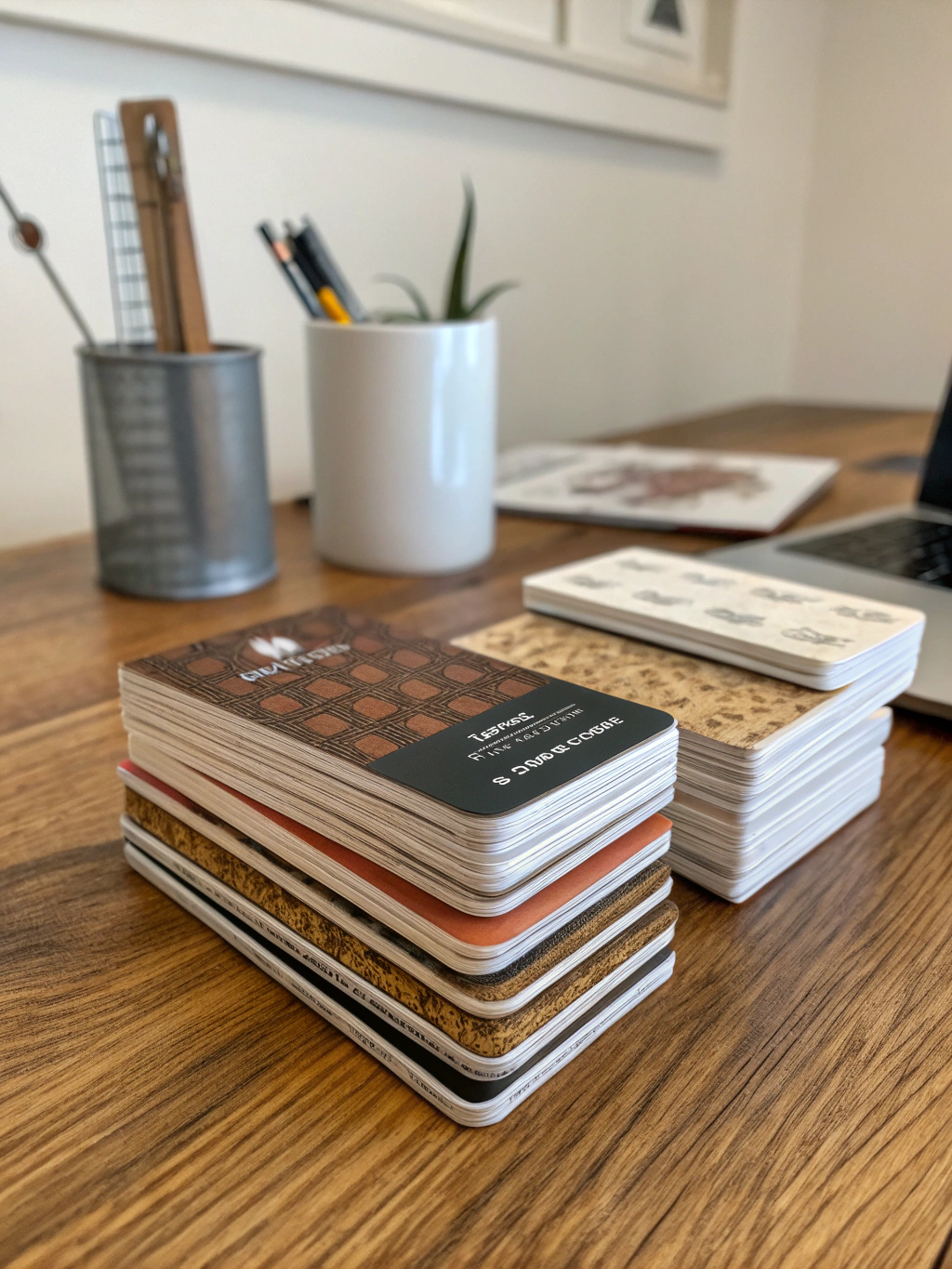 Professional business cards on a clean desk