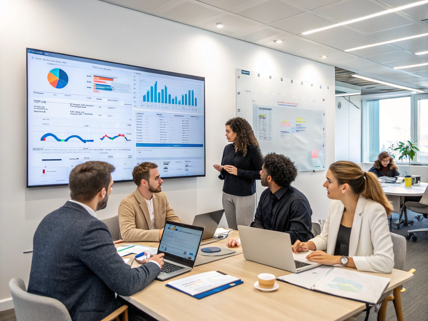 Marketing strategy session with digital analytics