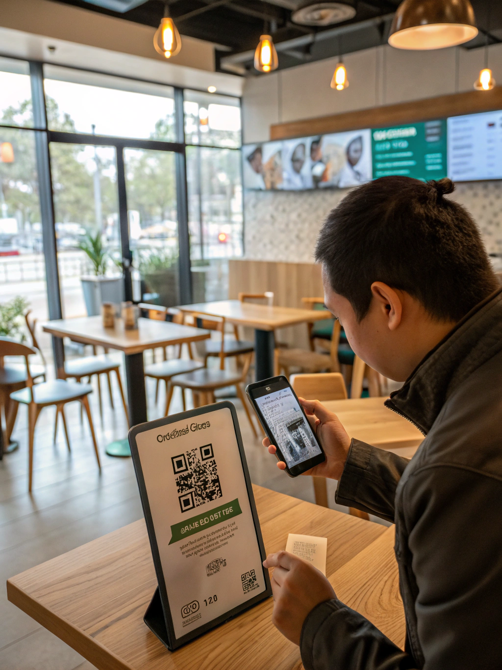 Customer scanning a QR code for business reviews