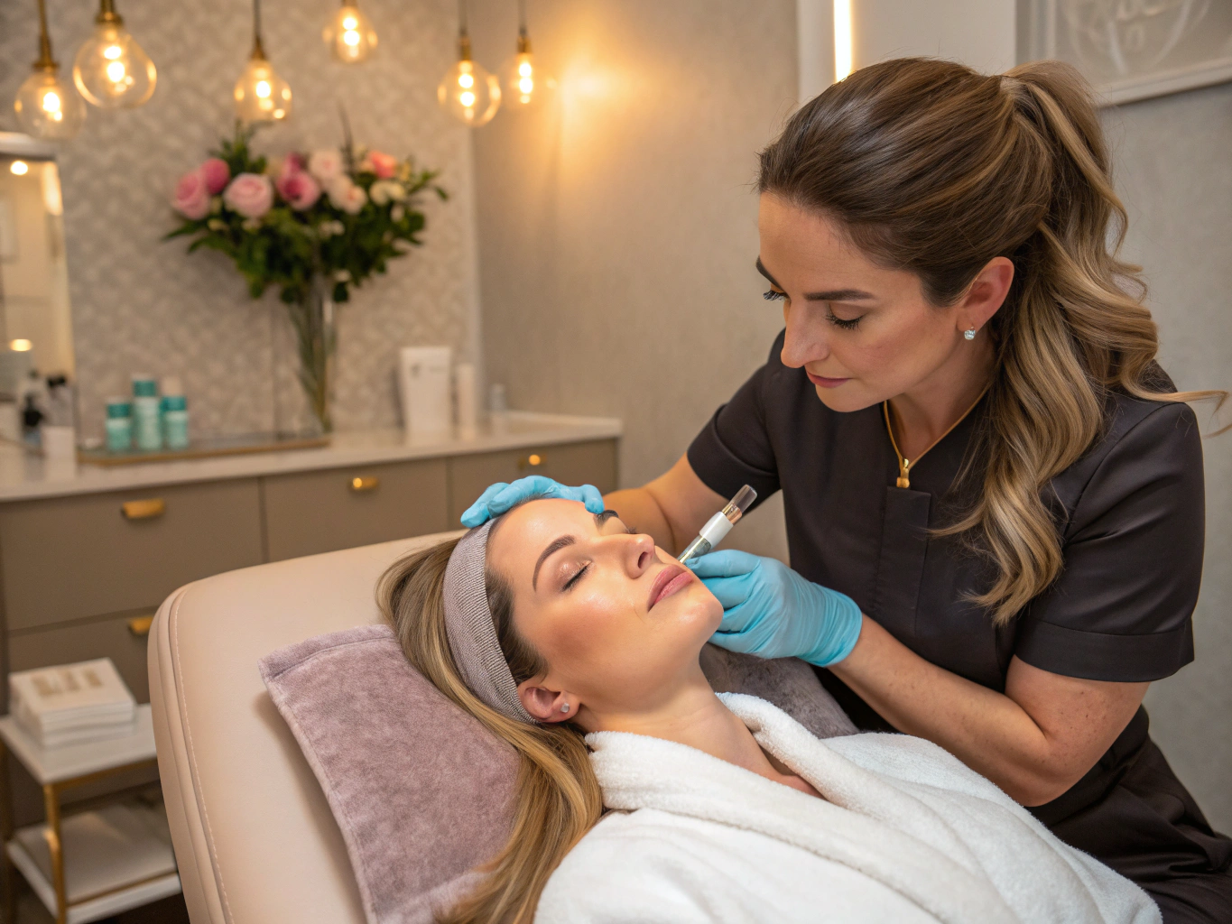 Aesthetic dermal filler treatment for lip and cheek volume enhancement