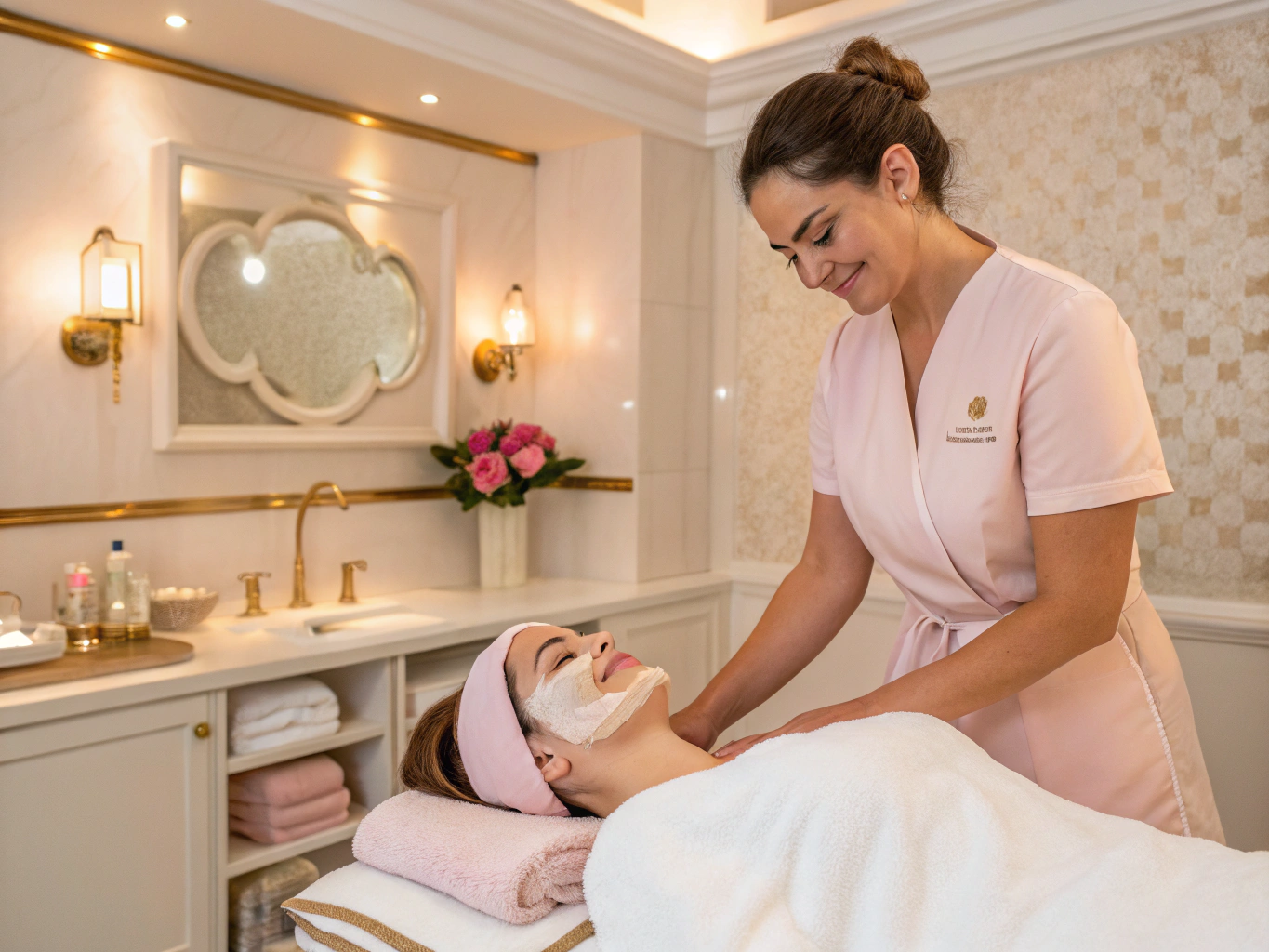 Client enjoying a luxury relaxing facial treatment in a med spa