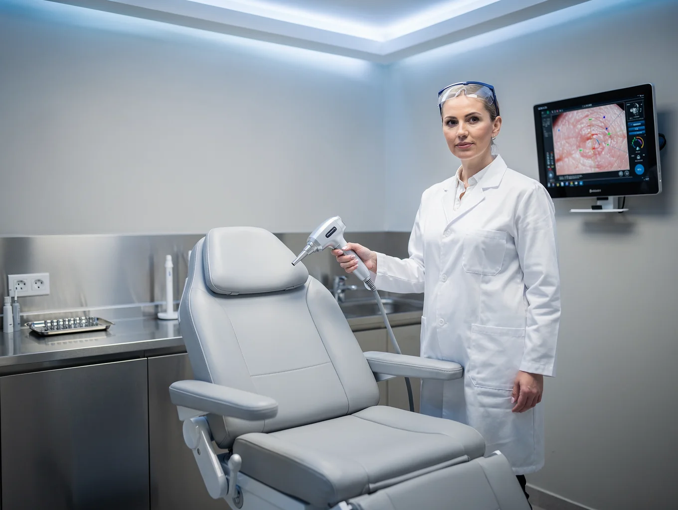 Medical professional performing precision laser skin resurfacing