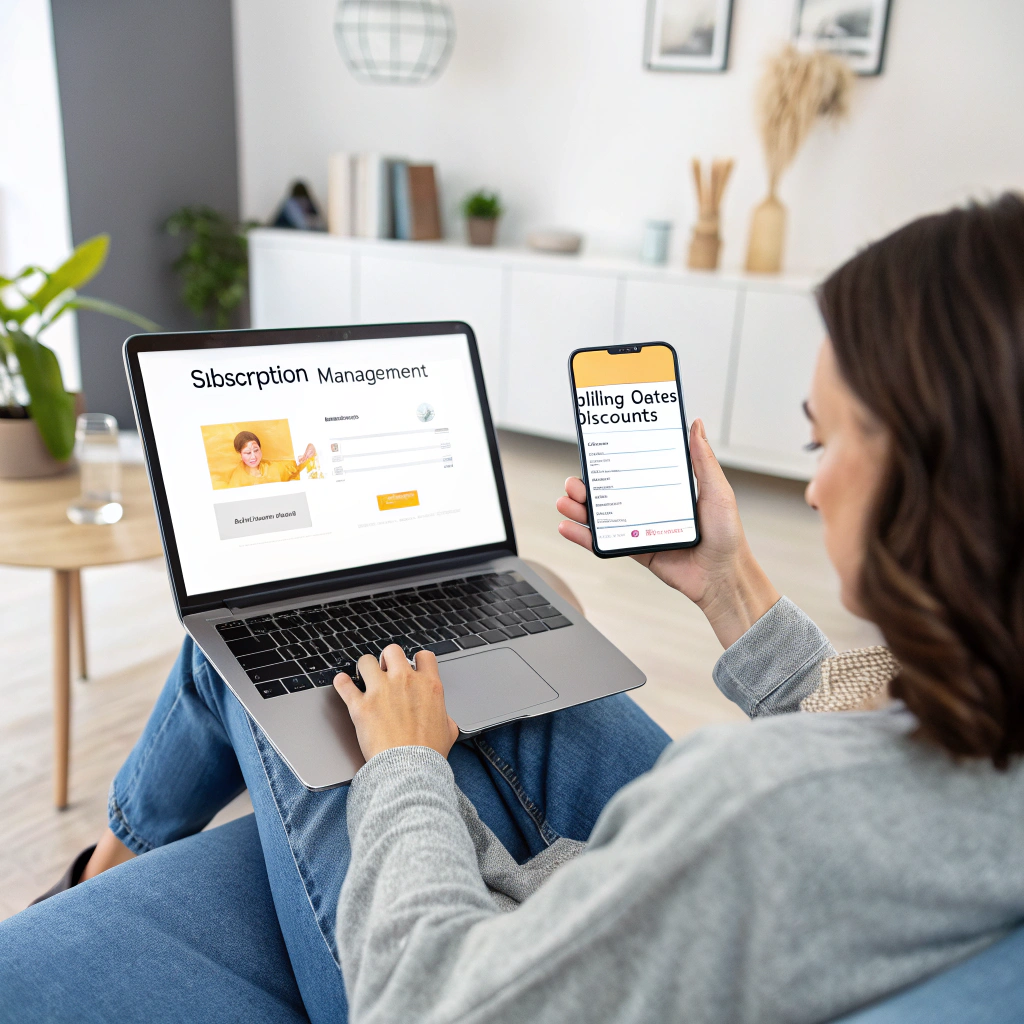 Hand holding phone managing website subscription