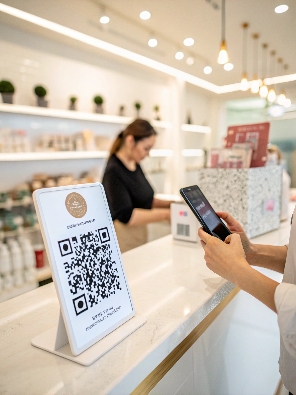 Customer scanning a QR code for business reviews