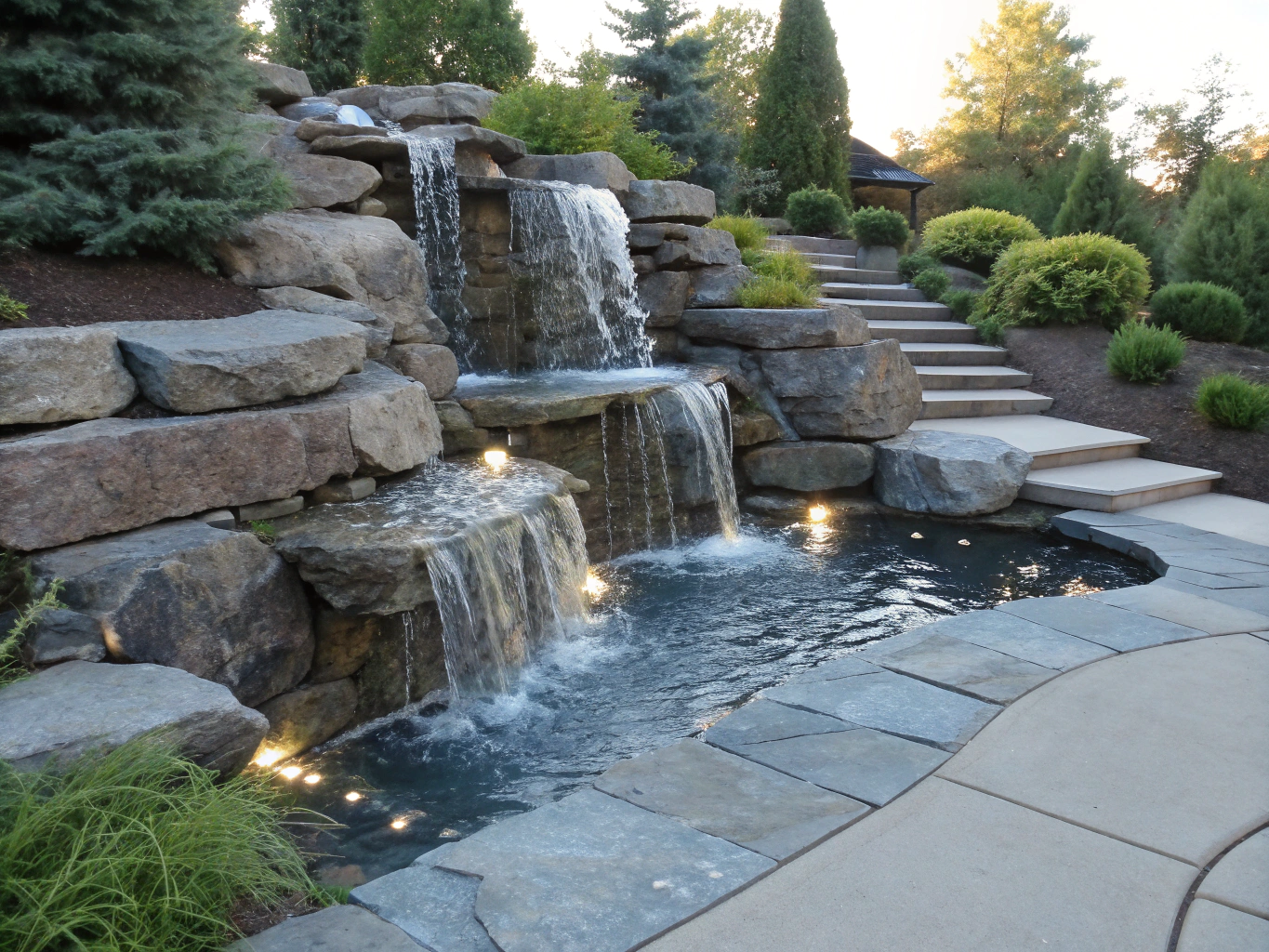 Tiered Waterfall & Koi Pond Feature