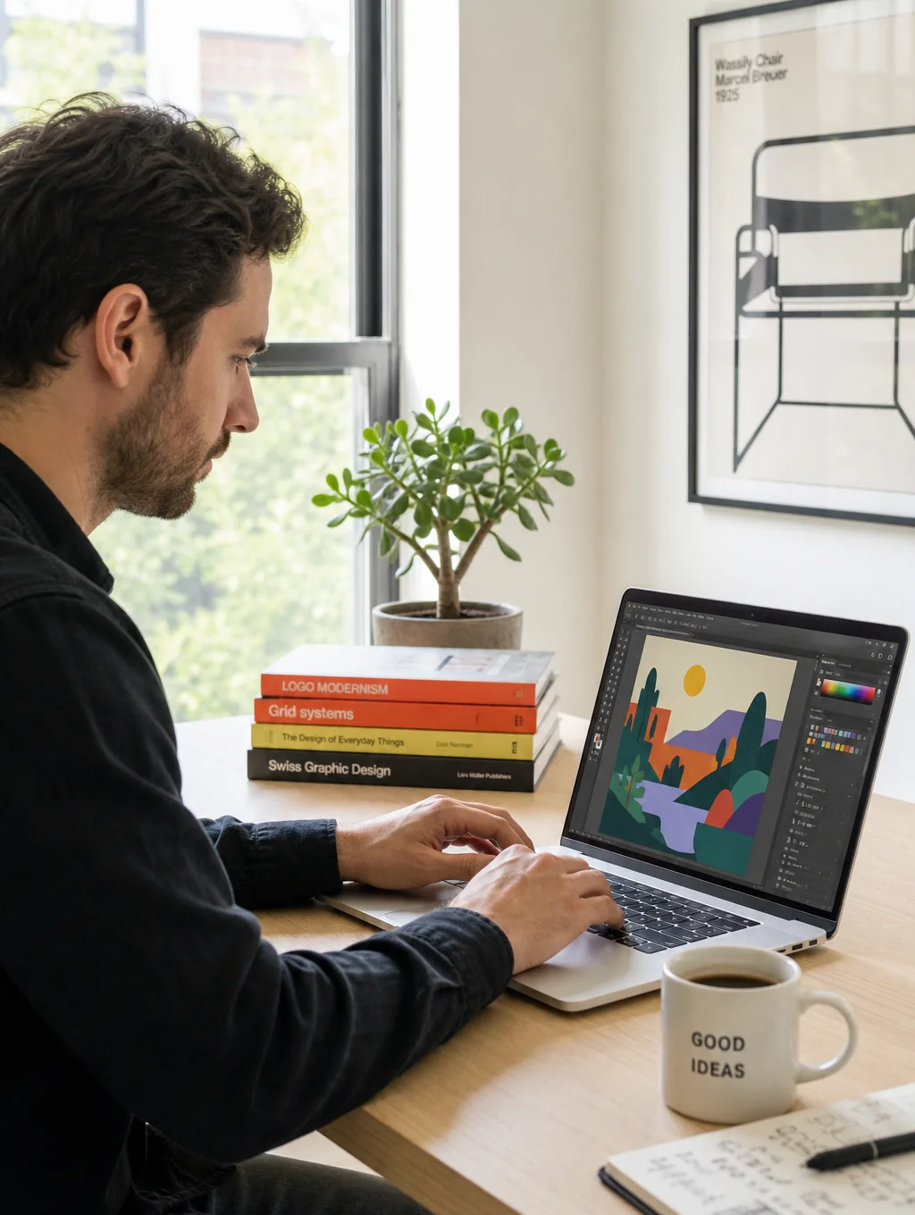 Designer working on a high-end website layout